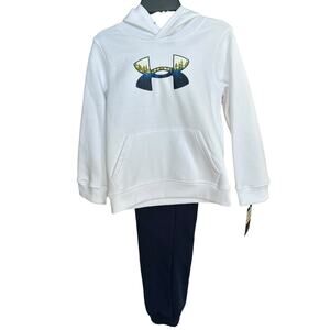 Under Armour Youth Boys Hoodie & Joggers Set YS White/Navy New